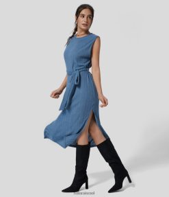 Halara נשים שמלת קז'ואל מידי קז'ואל מוצקה עם צווארון עגול מצולע ללא שרוולים XX0PF1209 הַלבָּשָׁה כחול אשוח