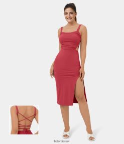 Halara נשים שמלת קז'ואל מידית מרושתת ללא גב ללא גב XX0PF1081 הַלבָּשָׁה winterberry