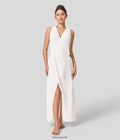 Halara נשים שמלת קז'ואל מקסי מפוצלת ללא שרוולים עם צווארון V XX0PF1142 הַלבָּשָׁה לבן