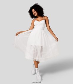 Halara נשים שמלת קז'ואל קז'ואל מרושתת עם צווארון V ללא גב ללא גב XX0PF1165 הַלבָּשָׁה לבן