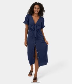 Halara נשים שמלת קז'ואל קז'ואל עם צווארון V עמוק XX0PF1200 הַלבָּשָׁה ספיר עמוק