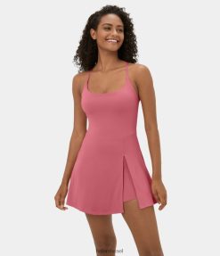 Halara נשים שמלת קטיפה softlyzero ללא גב ללא גב מפוצלת כיס 2 ב-1 כיס מיני שמלה אקטיבית XX0PF923 בגדים פעילים ביגוניה רוז'