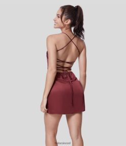 Halara נשים שמלת תחרה מינית דמוית סאטן למסיבה עם שרוכים ללא גב XX0PF1040 הַלבָּשָׁה אדמדם שרוף