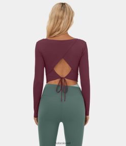 Halara נשים שרוול ארוך ללא גב לחתוך קשירה חזרה קצוץ באר בלט ריקוד ספורט העליון XX0PF1855 בגדים פעילים מְקוֹרִי