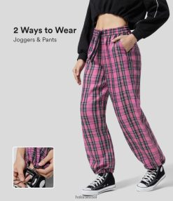 Halara נשים שרוך בינוני עלייה בכיסים מרובים מתכוונן נעלי ספורט משובצות מזדמנים XX0PF100 הַלבָּשָׁה טרטן ורוד