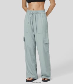 Halara נשים שרוך בינוני עלייה בכיסים מרובים מפוצלים רגליים רחבות מכנסי כותנה מזדמנים XX0PF181 הַלבָּשָׁה נמל אפור