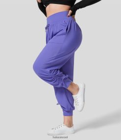 Halara נשים שרוך מותן גבוה כיס צד משולב באורך הקרסול מתחדדים מזדמנים במידות גדולות XX0PF2129 תחתונים לבנדר ערפילי