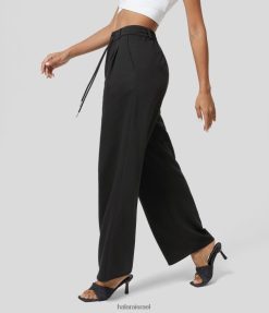 Halara נשים שרוך מותן גבוה כפתור משולב רוכסן כיס צד רגליים ישרות עבודה מכותנה מכנסי טרנינג XX0PF435 בגדים פעילים שָׁחוֹר