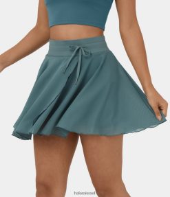 Halara נשים שרוך מותן גבוה רשת ניגודיות 2 ב-1 כיס צד שוטף חצאית קז'ואל מיני מתלקחת XX0PF497 בגדים פעילים ירוק אבן
