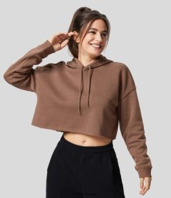 Halara נשים שרוך עם קפוצ'ון גולמי קצוץ כותנה סווטשירט מזדמן XX0PF1960 הַלבָּשָׁה צפורן