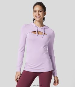 Halara נשים שרוך עם קפוצ'ון חתוך קפוצ'ון קפוצ'ון סווטשירט באורך ארוך יותר XX0PF1989 הַלבָּשָׁה סגול ערפילי