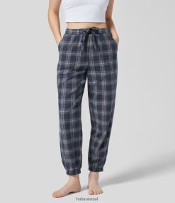 Halara נשים שרוך עם שרוך בינוני בעלות כיסים מרובים משובצים משובצים מזדמנים מכותנה XX0PF33 הַלבָּשָׁה ריבוע כחול דיו