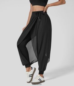 Halara נשים שרוך צד מותן גבוה מנוגד רשת זורמת ליוגה מוצק XX0PF29 בגדים פעילים שָׁחוֹר