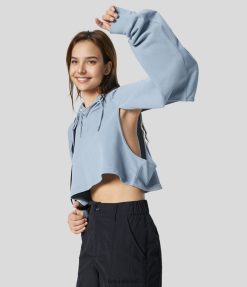 Halara נשים שרוך קפוצ'ון חתוך קצוץ קצוץ כותנה מזדמנת XX0PF1969 הַלבָּשָׁה רכיבה על שחקים