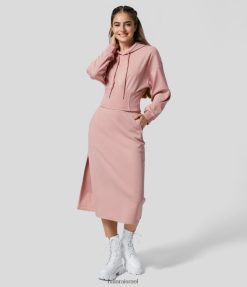 Halara נשים שרוך שרוך עם קפוצ'ון מצולע מחוך כתף קז'ואל סווטשירט XX0PF2001 הַלבָּשָׁה ורד רך