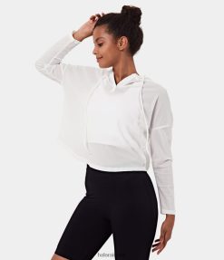 Halara נשים שרוך שרוך עם קפוצ'ון נשפך עם גופייה ללא גופיה XX0PF1696 בגדים פעילים לבן