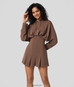 Halara נשים שרוך שרוך שמוט כתף שרוול ארוך משוכפל משופשף קפלים עטוף ירך שמלת קפוצ'ון מיני קז'ואל XX0PF978 הַלבָּשָׁה מוּסטָנג