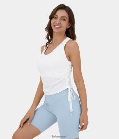 Halara נשים שרוך u צוואר חולצת ג'קארד מזדמנת XX0PF1650 הַלבָּשָׁה לבן