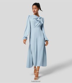 Halara נשים שרוכסן גב רוכסן צוואר קשירה שמלת עבודה מיידי זורחת XX0PF1161 הַלבָּשָׁה ירוק מנטה