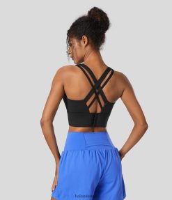 Halara נשים תמיכה בינונית חזיית ספורט ריצה עם וו מתכוונן ללא גב ללא גב XX0PF1583 בגדים פעילים שָׁחוֹר