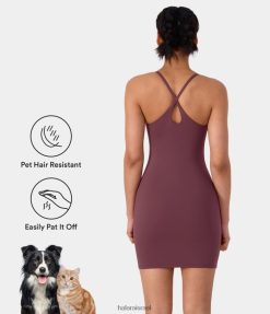 Halara נשים patitoff שיער חיות מחמד עמיד ללא גב שמלת bodycon החלקה לא משענת XX0PF794 בגדים פעילים מהגוני אדום