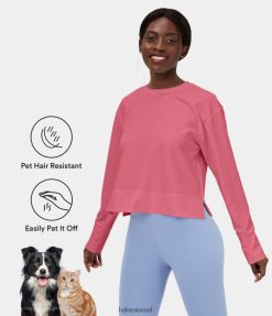 Halara נשים patitoff flow עמיד לשיער חיות מחמד רוכסן מפוצל קצוץ סווטשירט ספורט קז'ואל XX0PF1972 בגדים פעילים ורד המדבר