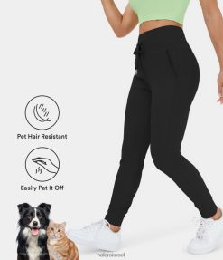 Halara נשים patitoff flow שיער חיות מחמד עמיד עם שרוך מותן גבוה בכיס צד רגיל באורך מלא XX0PF21 בגדים פעילים שָׁחוֹר