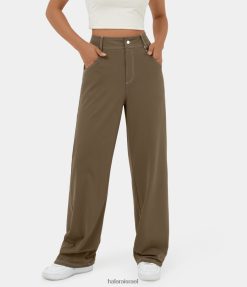 Halara נשים softlyzero אוורירי כפתור גבוה מותן רוכסן ריבוי כיסים רגל ישרה מכנסי קז'ואל מגניבים XX0PF475 הַלבָּשָׁה חום ערמונים