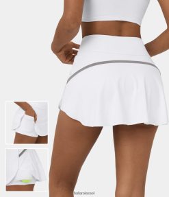 Halara נשים softlyzero אוורירי עם מותניים גבוהים קישוט ניגודיות 2 ב-1 כיס צד מעוקל מכפלת מיני חצאית טניס מגניבה XX0PF502 בגדים פעילים לבן