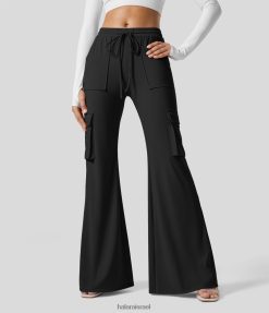 Halara נשים softlyzero אוורירי עם שרוך מותן גבוה עם מספר כיסים מגניב מגע מגניב קז'ואל מתלקח מכנסיים מטען XX0PF273 הַלבָּשָׁה שָׁחוֹר