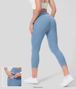 Halara נשים softlyzero אוורירי עם שרוך צדדי עם שרוך גבוה קפרי רגיל נעלי יוגה מגניבות מגע XX0PF15 בגדים פעילים צל כחול