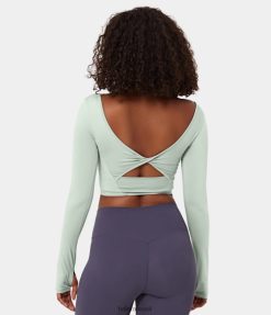 Halara נשים softlyzero אוורירי צוואר ללא גב חתוך חור מעוות באגודל חתוך מגע מגניב יוגה ספורט טופ XX0PF1850 בגדים פעילים הירקן הכי הוגן