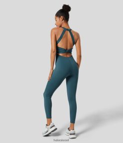 Halara נשים softlyzero אוורירי u neck g-hook ללא גב מעוות גב מגניב מגע יוגה סרבל סקיני XX0PF2076 בגדים פעילים דיו ירוק