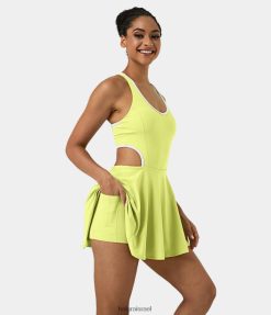 Halara נשים softlyzero אוורירית חסרת גב בגזרת 2 ב-1 כיס מגניב מיני טניס אקטיבי שמלה אקטיבית XX0PF938 בגדים פעילים ירוק צהוב עדין