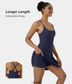 Halara נשים softlyzero אוורירית חסרת גב חתוכה רצועה מתכווננת כיס 2 ב-1 כיס מגניב מגע ארוך יותר שמלת יוגה אקטיבית XX0PF783 בגדים פעילים מעיל טווס