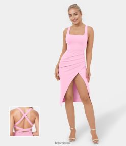 Halara נשים softlyzero אוורירית מפוצלת מפוצלת אסימטרית ללא גב צלב גוף קון midi מגניב מגע קז'ואל שמלה XX0PF1098 הַלבָּשָׁה חוטם