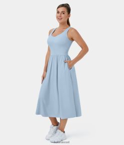 Halara נשים softlyzero אוורירית צווארון V ללא גב כיס צדדי מגניב מגע קז'ואל שמלה XX0PF823 בגדים פעילים מלאכים נופלים