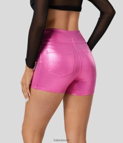 Halara נשים softlyzero דמוי עור עם מותן גבוה כיס צד אחורי בהדפס נייר כסף מתכתי אופנוענים קצרים קז'ואל קצרים 3 אינץ' XX0PF1431 בגדים פעילים פדורה פוקסיה מבריקה