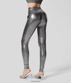 Halara נשים softlyzero דמוי עור עם מותניים גבוהים שרוך צד כיס מתכתי עם הדפס נייר כסף נמתח XX0PF71 הַלבָּשָׁה מְקוֹרִי