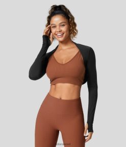 Halara נשים softlyzero חור אגודל אוורירי קצוץ מגע מגניב ספורט כתפיים קז'ואל XX0PF1860 בגדים פעילים שָׁחוֹר