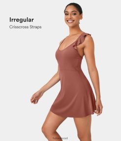 Halara נשים softlyzero מלמלה אוורירית ללא גב 2 ב-1 כיס מגניב מגע מיני יוגה אקטיבית XX0PF935 בגדים פעילים אדום אטרוסקי