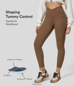 Halara נשים softlyzero מצולע מותן גבוה בקרת בטן כיס צד מוצלב יוגה 7/8 חותלות XX0PF1466 בגדים פעילים טוֹפִי