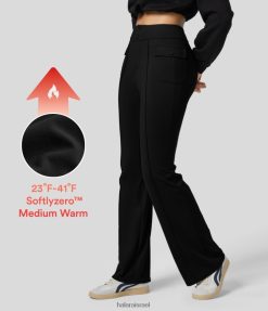 Halara נשים softlyzero פליס עם כפתור מותן גבוה בכיס כיס מתלקח מזדמנים XX0PF272 בגדים פעילים שָׁחוֹר