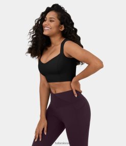 Halara נשים softlyzero צוואר מרובע אוורירי שרוול כובע קטן קצוץ טופ יוגה מגע מגניב XX0PF1924 בגדים פעילים שָׁחוֹר