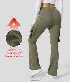 Halara נשים softlyzero צמר מותניים גבוהים עם דש צד כיס מטען התלקחות חותלות באורך מלא XX0PF271 בגדים פעילים דשא אפור ירוק