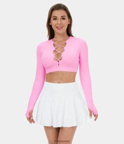 Halara נשים softlyzero קטיפה חוצה שרוכים חתוכים חור באגודל חתוך בר בלט ריקוד ספורט טופ XX0PF1834 בגדים פעילים חוטם