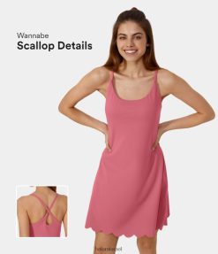 Halara נשים softlyzero קטיפה ללא גב שמלת סקאלופ צולבת 2 ב-1 שמלה אקטיבית להחליק יוגה XX0PF941 בגדים פעילים ביגוניה רוז'