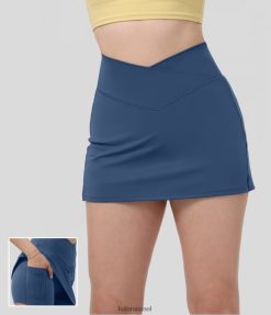 Halara נשים softlyzero קטיפה מוצלבת גבוהה מכפלת מפוצלת 2 ב-1 כיס צד קו חצאית מיני קז'ואל XX0PF680 בגדים פעילים טורקיז כהה