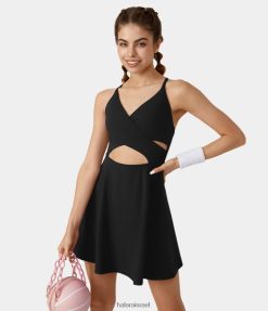 Halara נשים softlyzero קטיפה מוצלבת ללא גב 2 חלקים כיס סליפ דאנס שמלה אקטיבית XX0PF870 בגדים פעילים שָׁחוֹר