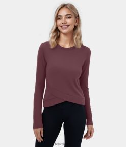 Halara נשים softlyzero קטיפה עגול צוואר מוצלב מכפלת יוגה טופ ספורט XX0PF1806 בגדים פעילים מְקוֹרִי